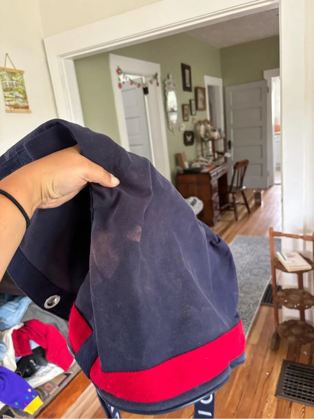 90s retro Tommy Hilfiger Navy Canvas Duffle Bag with Signature Flag